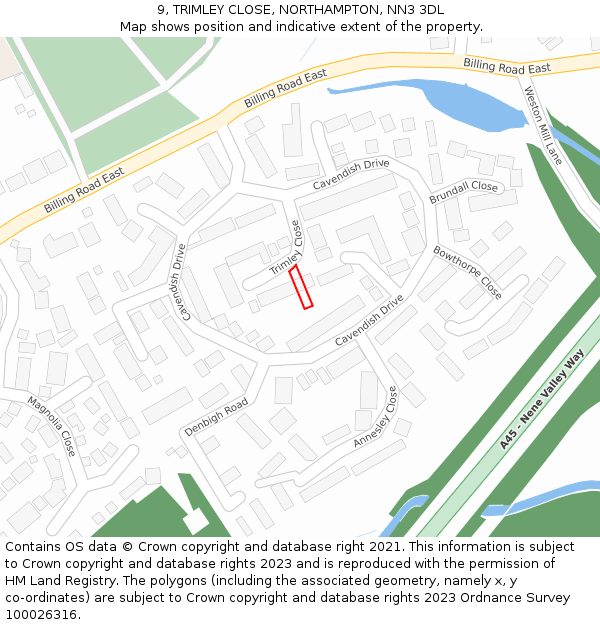 9, TRIMLEY CLOSE, NORTHAMPTON, NN3 3DL: Location map and indicative extent of plot