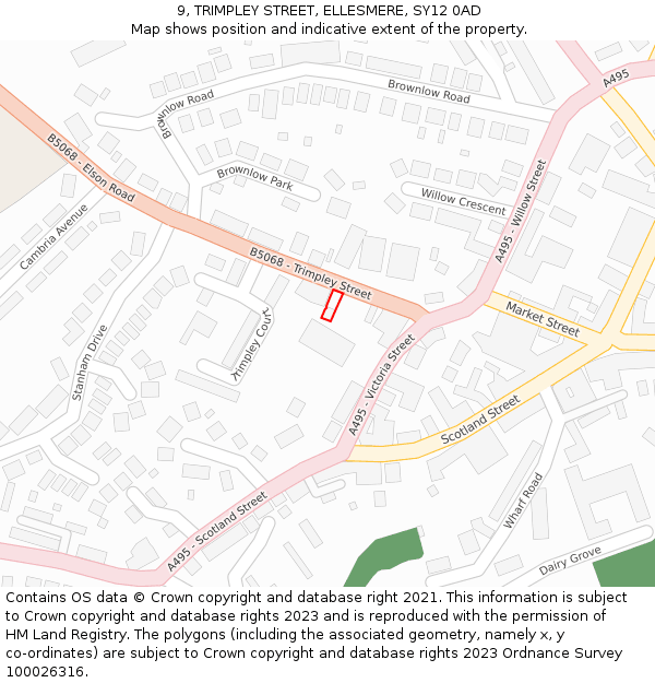 9, TRIMPLEY STREET, ELLESMERE, SY12 0AD: Location map and indicative extent of plot