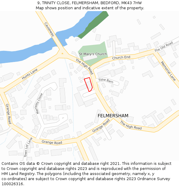 9, TRINITY CLOSE, FELMERSHAM, BEDFORD, MK43 7HW: Location map and indicative extent of plot