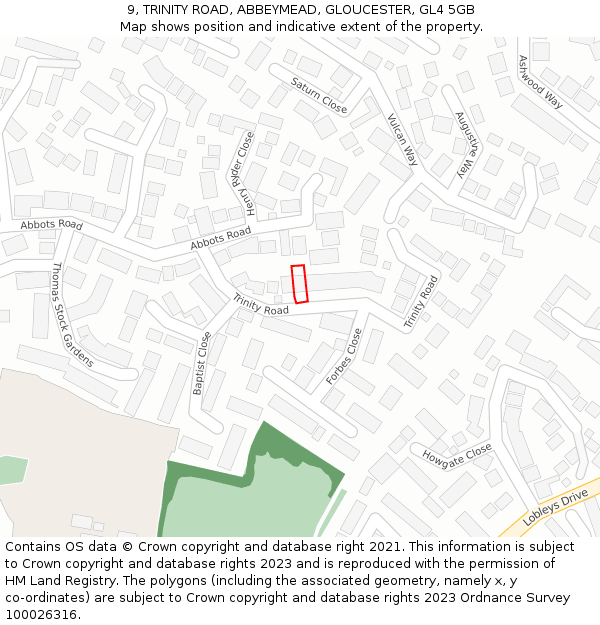 9, TRINITY ROAD, ABBEYMEAD, GLOUCESTER, GL4 5GB: Location map and indicative extent of plot