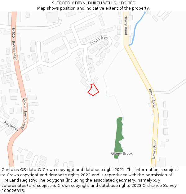 9, TROED Y BRYN, BUILTH WELLS, LD2 3FE: Location map and indicative extent of plot
