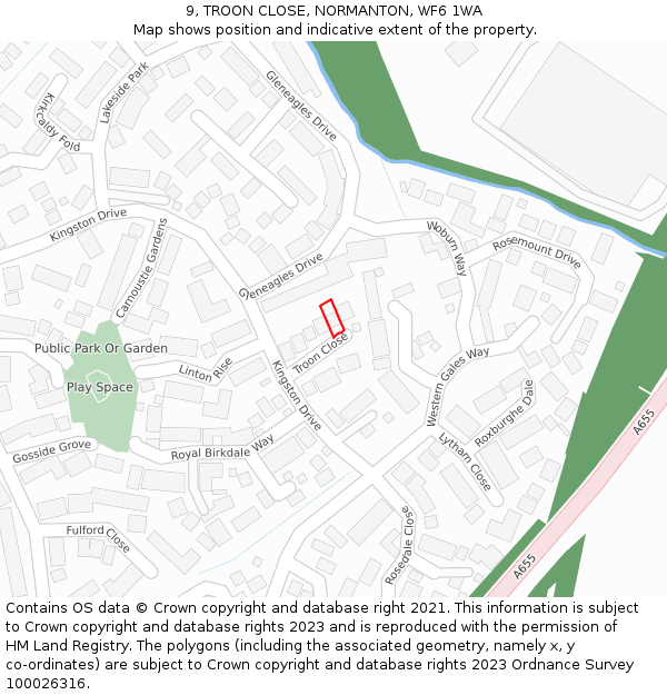 9, TROON CLOSE, NORMANTON, WF6 1WA: Location map and indicative extent of plot