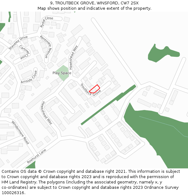 9, TROUTBECK GROVE, WINSFORD, CW7 2SX: Location map and indicative extent of plot