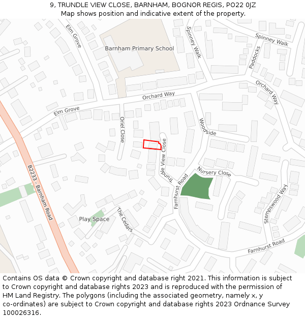 9, TRUNDLE VIEW CLOSE, BARNHAM, BOGNOR REGIS, PO22 0JZ: Location map and indicative extent of plot