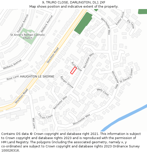 9, TRURO CLOSE, DARLINGTON, DL1 2XF: Location map and indicative extent of plot
