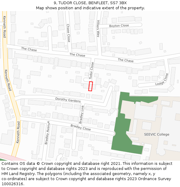 9, TUDOR CLOSE, BENFLEET, SS7 3BX: Location map and indicative extent of plot