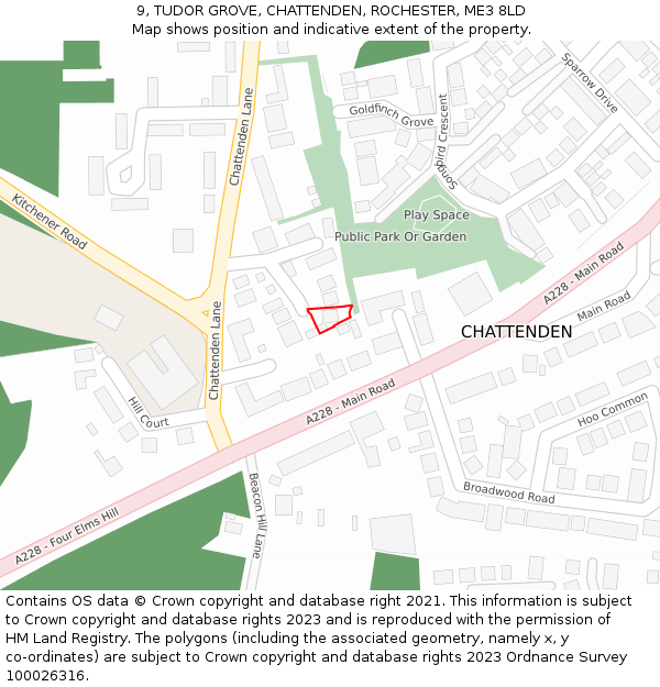 9, TUDOR GROVE, CHATTENDEN, ROCHESTER, ME3 8LD: Location map and indicative extent of plot