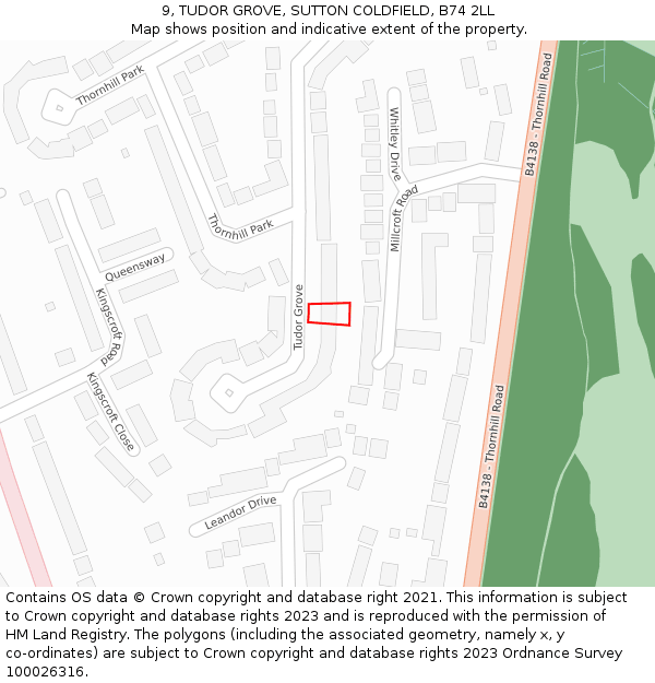 9, TUDOR GROVE, SUTTON COLDFIELD, B74 2LL: Location map and indicative extent of plot