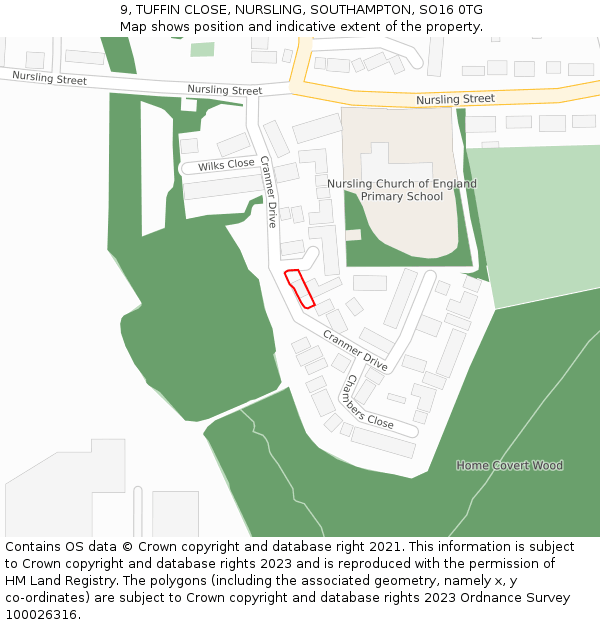 9, TUFFIN CLOSE, NURSLING, SOUTHAMPTON, SO16 0TG: Location map and indicative extent of plot