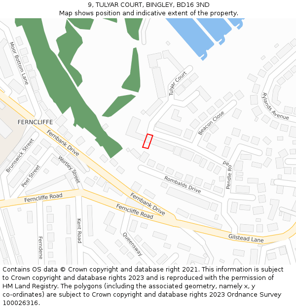 9, TULYAR COURT, BINGLEY, BD16 3ND: Location map and indicative extent of plot