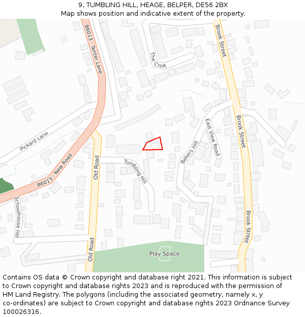 9, TUMBLING HILL, HEAGE, BELPER, DE56 2BX: Location map and indicative extent of plot