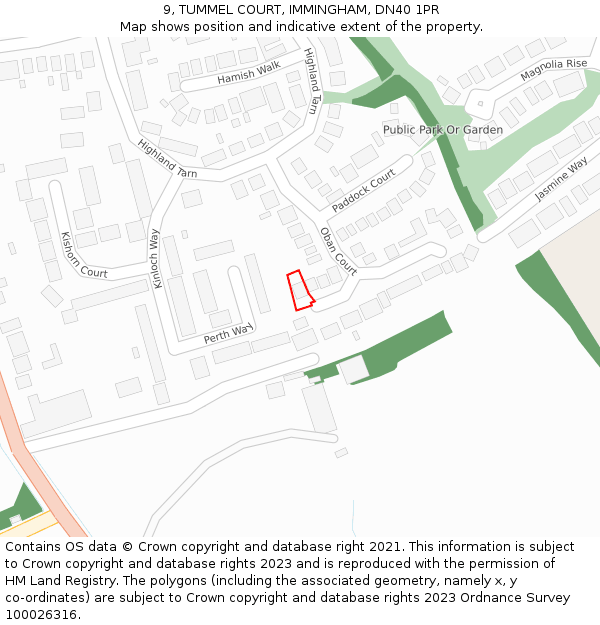 9, TUMMEL COURT, IMMINGHAM, DN40 1PR: Location map and indicative extent of plot