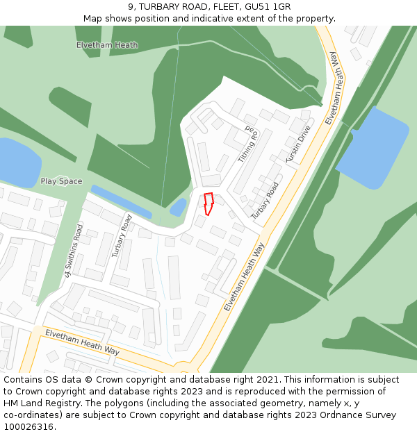 9, TURBARY ROAD, FLEET, GU51 1GR: Location map and indicative extent of plot