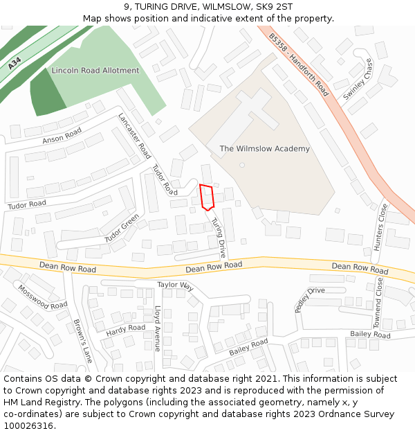 9, TURING DRIVE, WILMSLOW, SK9 2ST: Location map and indicative extent of plot