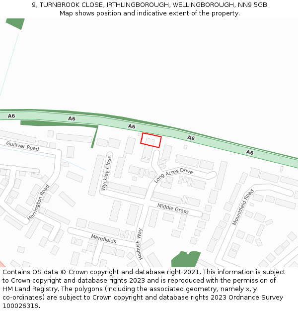 9, TURNBROOK CLOSE, IRTHLINGBOROUGH, WELLINGBOROUGH, NN9 5GB: Location map and indicative extent of plot