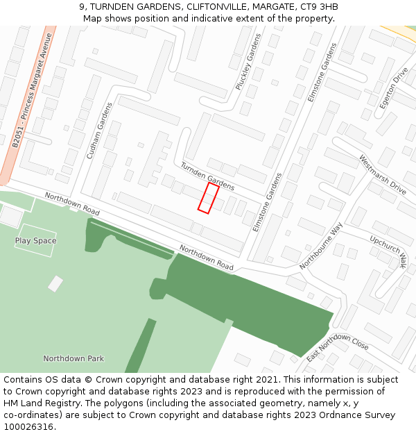 9, TURNDEN GARDENS, CLIFTONVILLE, MARGATE, CT9 3HB: Location map and indicative extent of plot