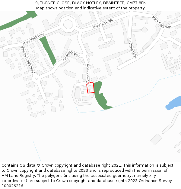 9, TURNER CLOSE, BLACK NOTLEY, BRAINTREE, CM77 8FN: Location map and indicative extent of plot