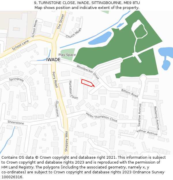 9, TURNSTONE CLOSE, IWADE, SITTINGBOURNE, ME9 8TU: Location map and indicative extent of plot