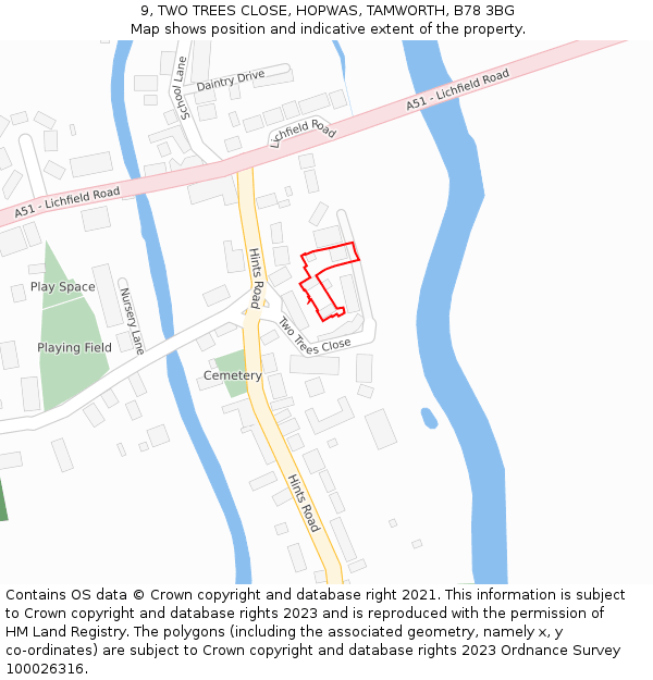 9, TWO TREES CLOSE, HOPWAS, TAMWORTH, B78 3BG: Location map and indicative extent of plot