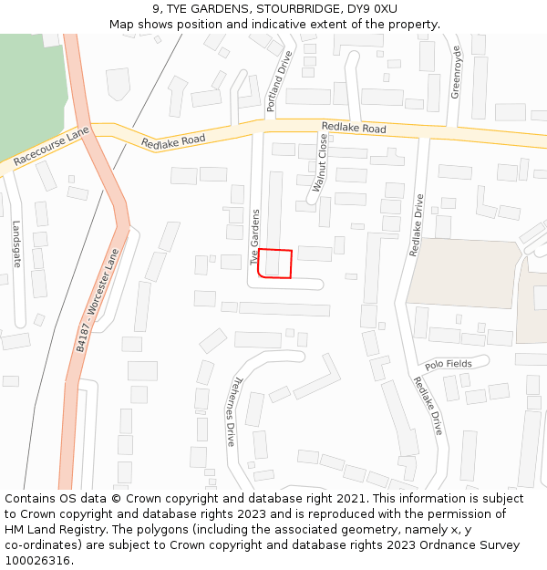 9, TYE GARDENS, STOURBRIDGE, DY9 0XU: Location map and indicative extent of plot