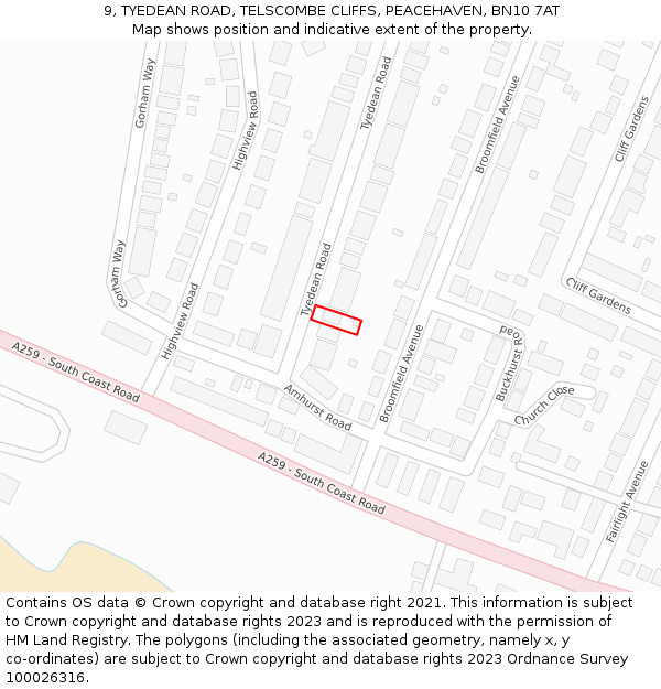 9, TYEDEAN ROAD, TELSCOMBE CLIFFS, PEACEHAVEN, BN10 7AT: Location map and indicative extent of plot