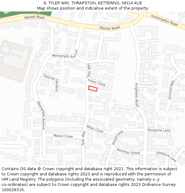 9, TYLER WAY, THRAPSTON, KETTERING, NN14 4UE: Location map and indicative extent of plot