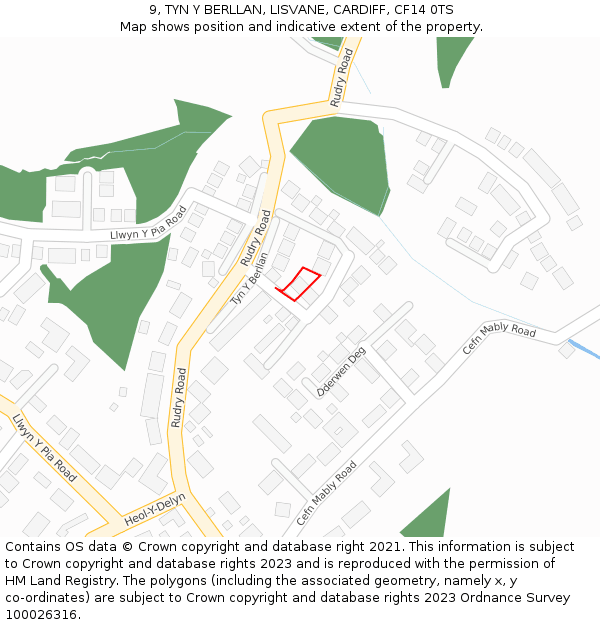 9, TYN Y BERLLAN, LISVANE, CARDIFF, CF14 0TS: Location map and indicative extent of plot