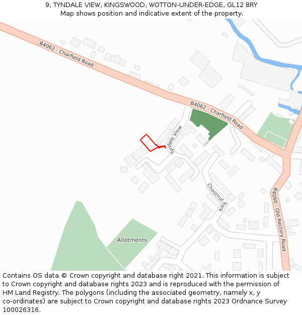 9, TYNDALE VIEW, KINGSWOOD, WOTTON-UNDER-EDGE, GL12 8RY: Location map and indicative extent of plot
