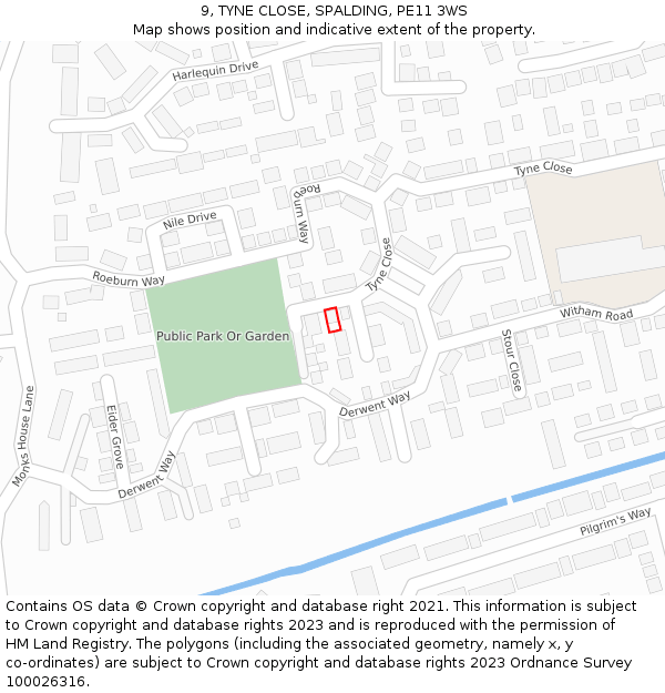 9, TYNE CLOSE, SPALDING, PE11 3WS: Location map and indicative extent of plot