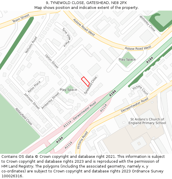 9, TYNEWOLD CLOSE, GATESHEAD, NE8 2PX: Location map and indicative extent of plot