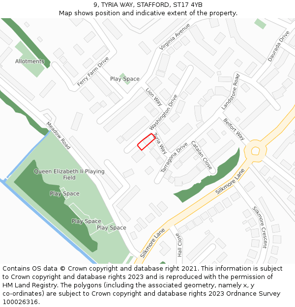 9, TYRIA WAY, STAFFORD, ST17 4YB: Location map and indicative extent of plot