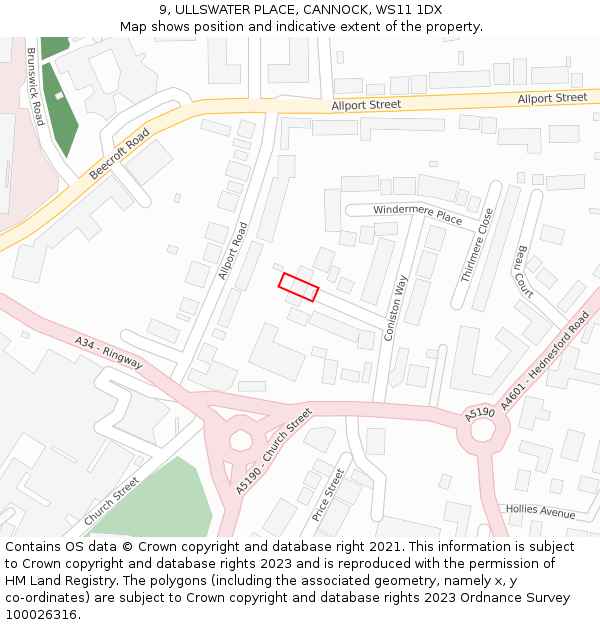 9, ULLSWATER PLACE, CANNOCK, WS11 1DX: Location map and indicative extent of plot