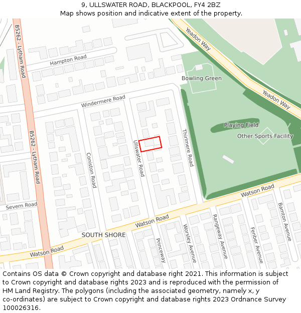 9, ULLSWATER ROAD, BLACKPOOL, FY4 2BZ: Location map and indicative extent of plot