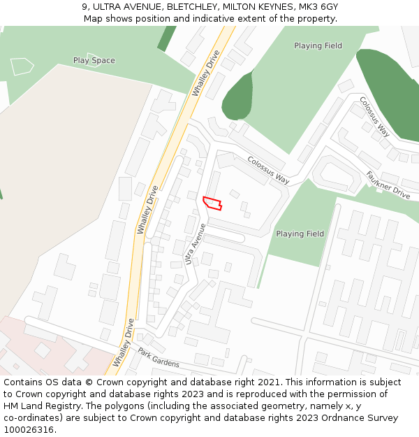 9, ULTRA AVENUE, BLETCHLEY, MILTON KEYNES, MK3 6GY: Location map and indicative extent of plot