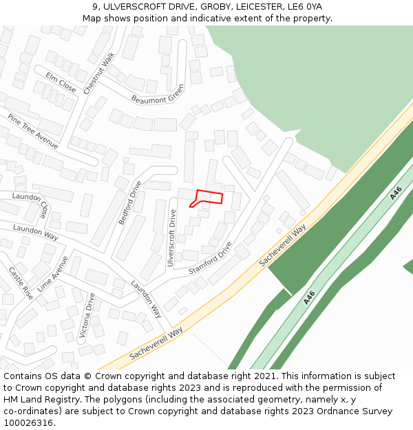 9, ULVERSCROFT DRIVE, GROBY, LEICESTER, LE6 0YA: Location map and indicative extent of plot