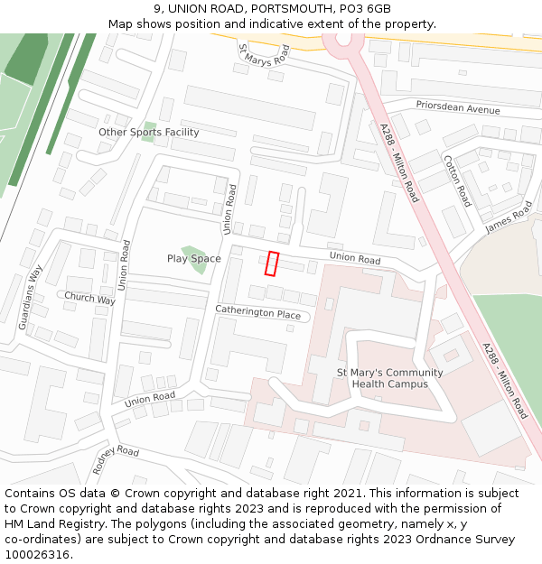 9, UNION ROAD, PORTSMOUTH, PO3 6GB: Location map and indicative extent of plot