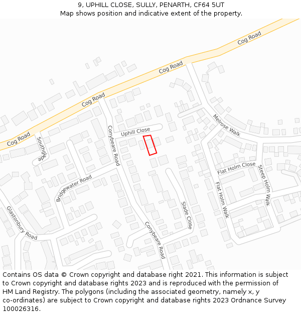 9, UPHILL CLOSE, SULLY, PENARTH, CF64 5UT: Location map and indicative extent of plot