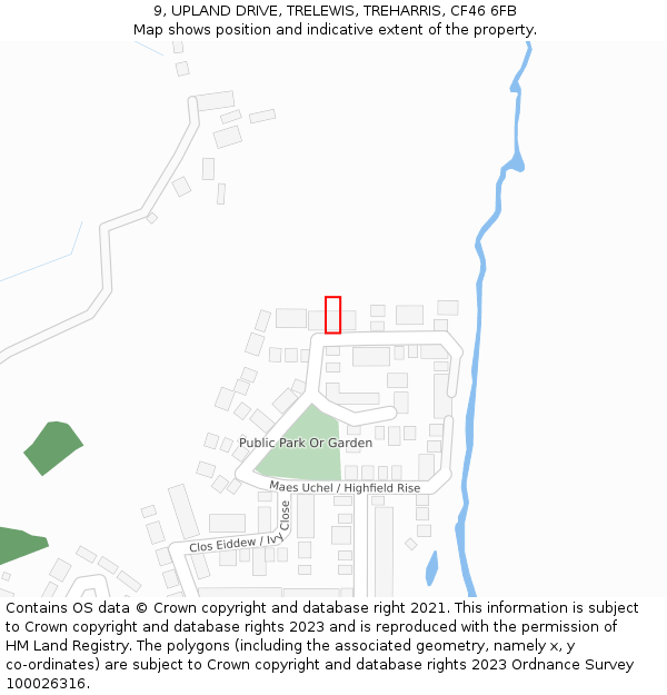 9, UPLAND DRIVE, TRELEWIS, TREHARRIS, CF46 6FB: Location map and indicative extent of plot