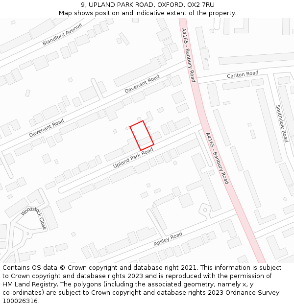 9, UPLAND PARK ROAD, OXFORD, OX2 7RU: Location map and indicative extent of plot