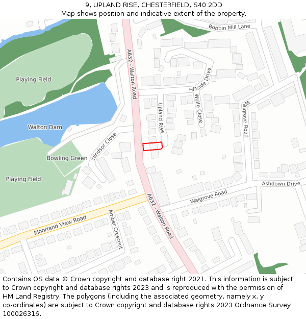9, UPLAND RISE, CHESTERFIELD, S40 2DD: Location map and indicative extent of plot