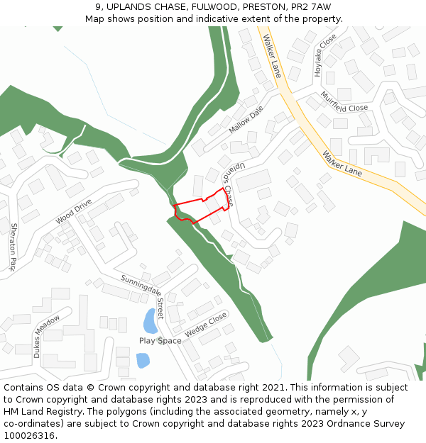 9, UPLANDS CHASE, FULWOOD, PRESTON, PR2 7AW: Location map and indicative extent of plot