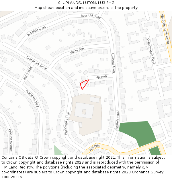 9, UPLANDS, LUTON, LU3 3HG: Location map and indicative extent of plot