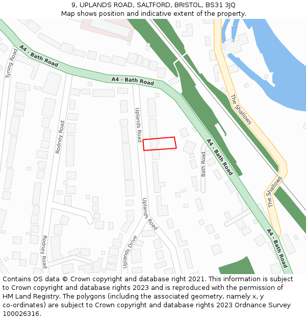 9, UPLANDS ROAD, SALTFORD, BRISTOL, BS31 3JQ: Location map and indicative extent of plot