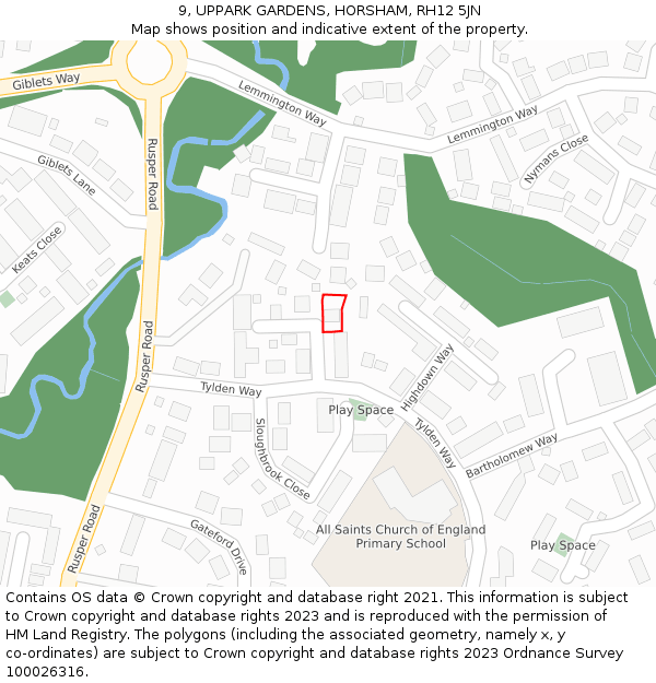 9, UPPARK GARDENS, HORSHAM, RH12 5JN: Location map and indicative extent of plot