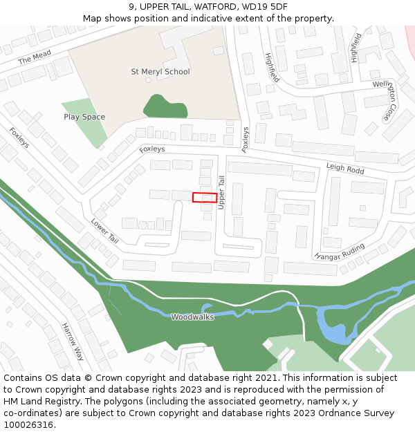 9, UPPER TAIL, WATFORD, WD19 5DF: Location map and indicative extent of plot