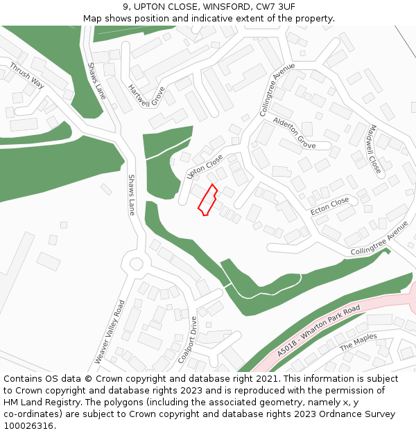 9, UPTON CLOSE, WINSFORD, CW7 3UF: Location map and indicative extent of plot