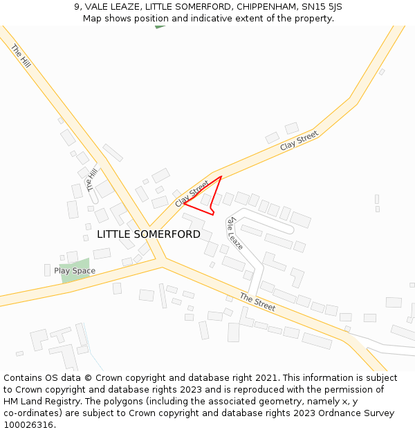 9, VALE LEAZE, LITTLE SOMERFORD, CHIPPENHAM, SN15 5JS: Location map and indicative extent of plot