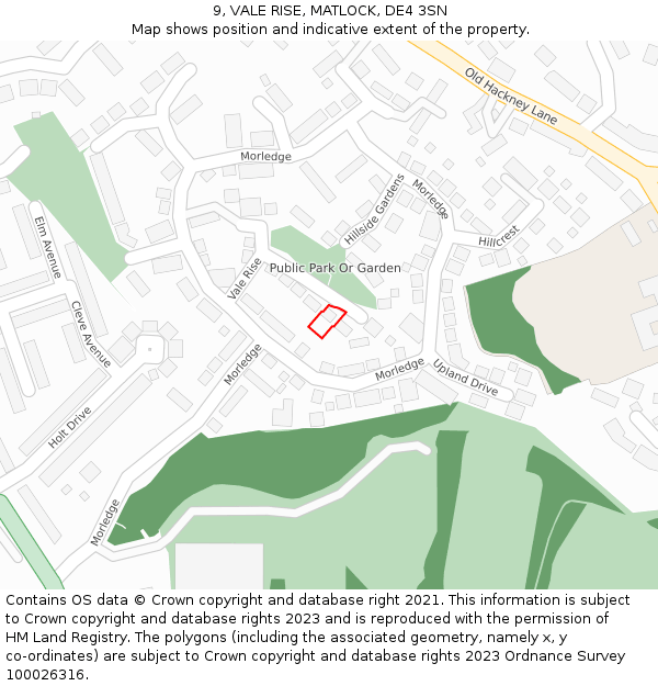 9, VALE RISE, MATLOCK, DE4 3SN: Location map and indicative extent of plot