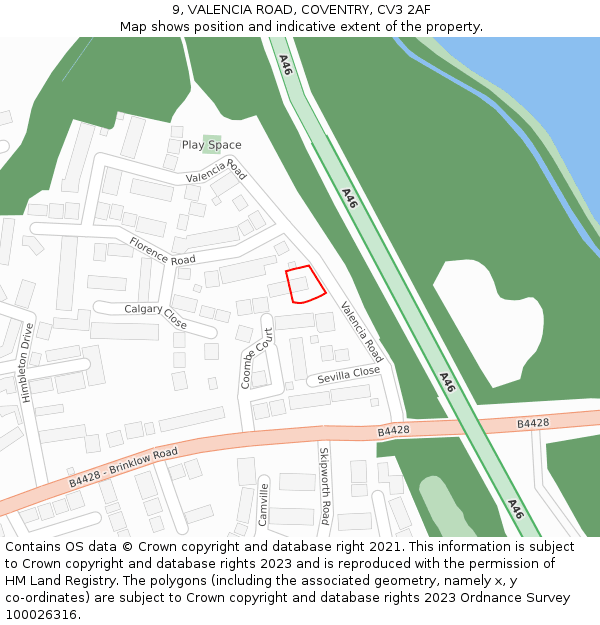 9, VALENCIA ROAD, COVENTRY, CV3 2AF: Location map and indicative extent of plot