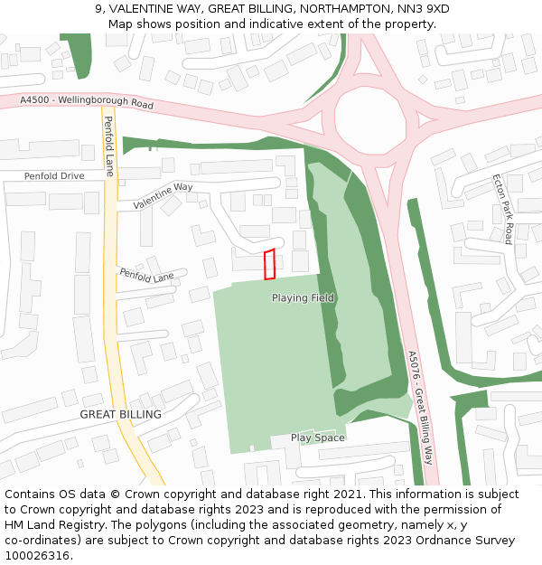 9, VALENTINE WAY, GREAT BILLING, NORTHAMPTON, NN3 9XD: Location map and indicative extent of plot